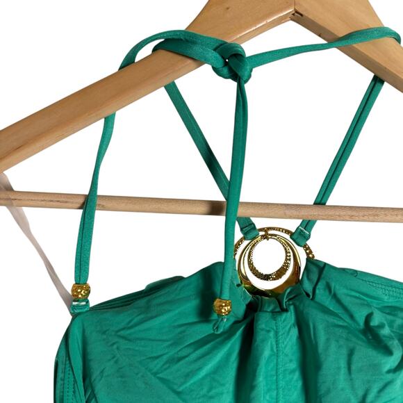 Sunshine 79 Green Gold Ring High Halter Neck One-Piece Swimsuit Size 4 - Picture 9 of 15